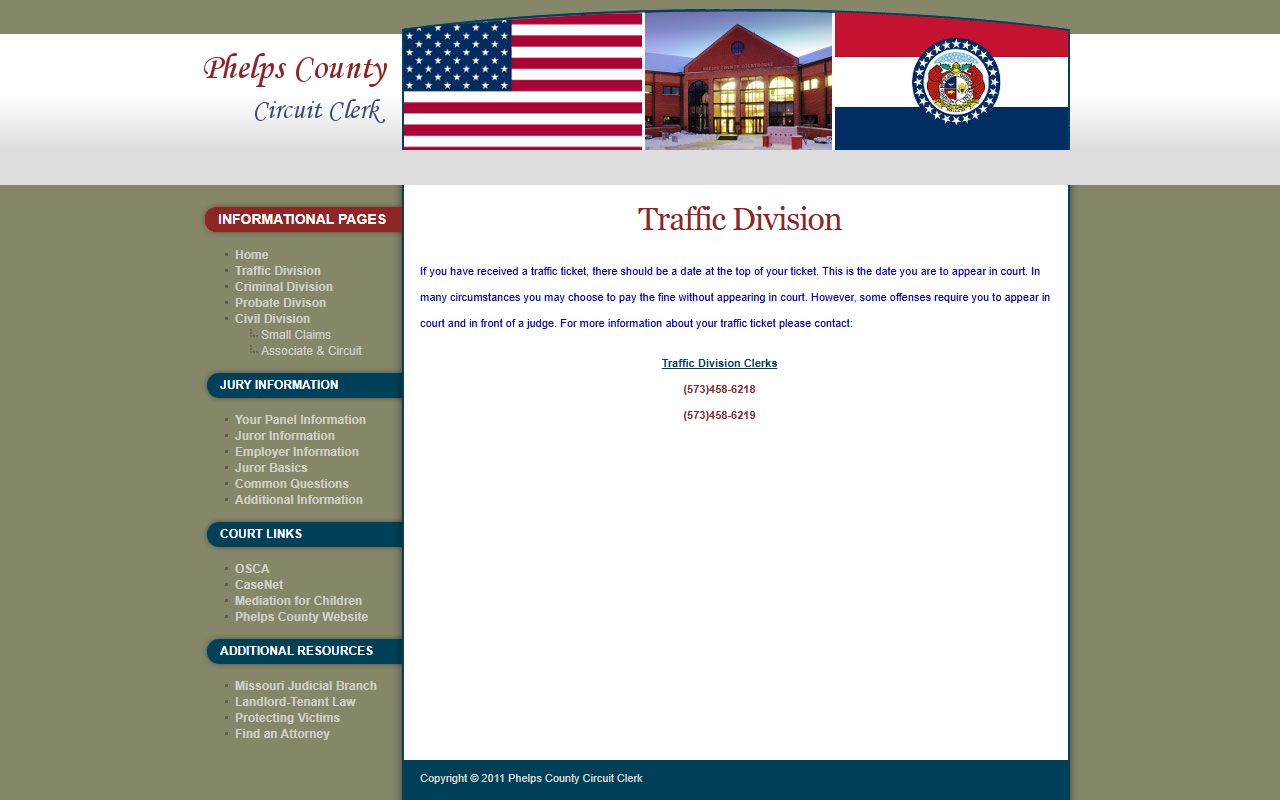 Phelps County Circuit Clerk traffic court records page