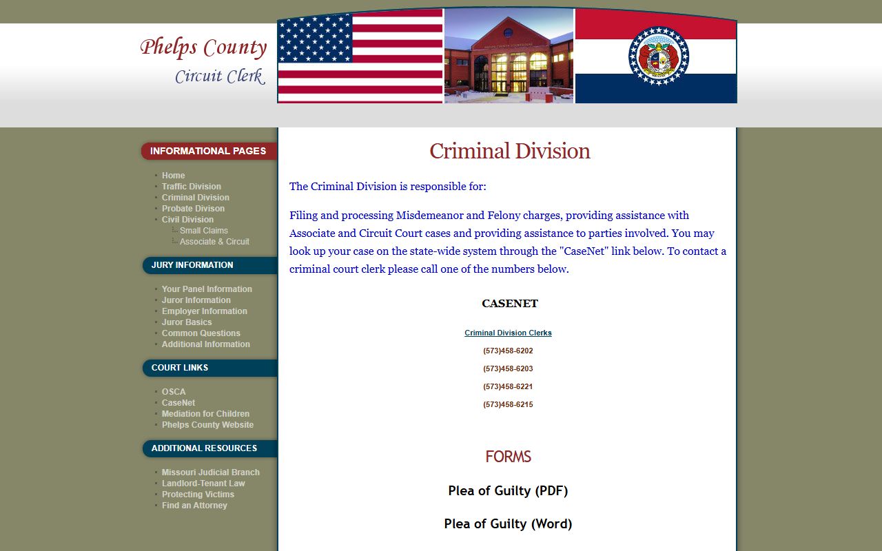 Phelps County Circuit Clerk criminal court records page