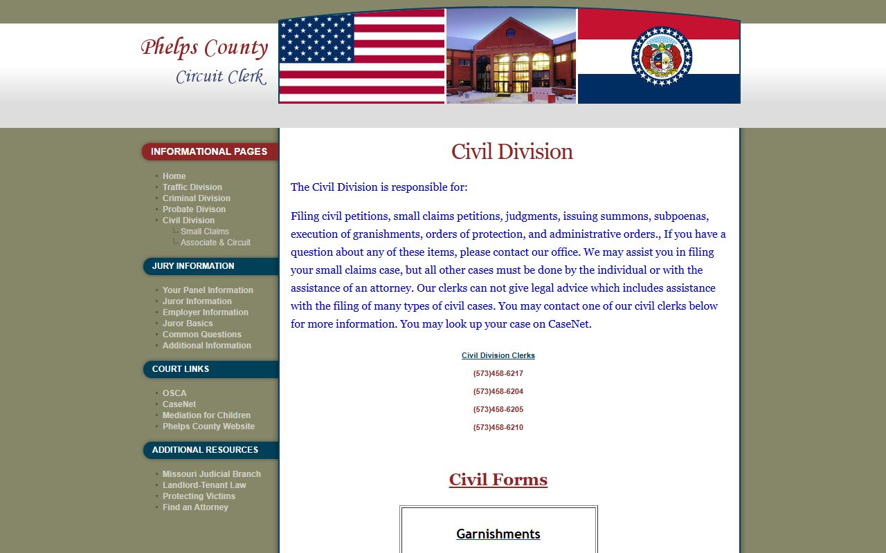Phelps County Circuit Clerk civil court records page