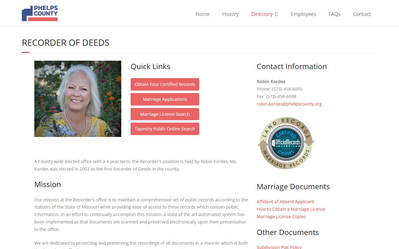 Phelps County court dockets Recorder of Deeds distinction