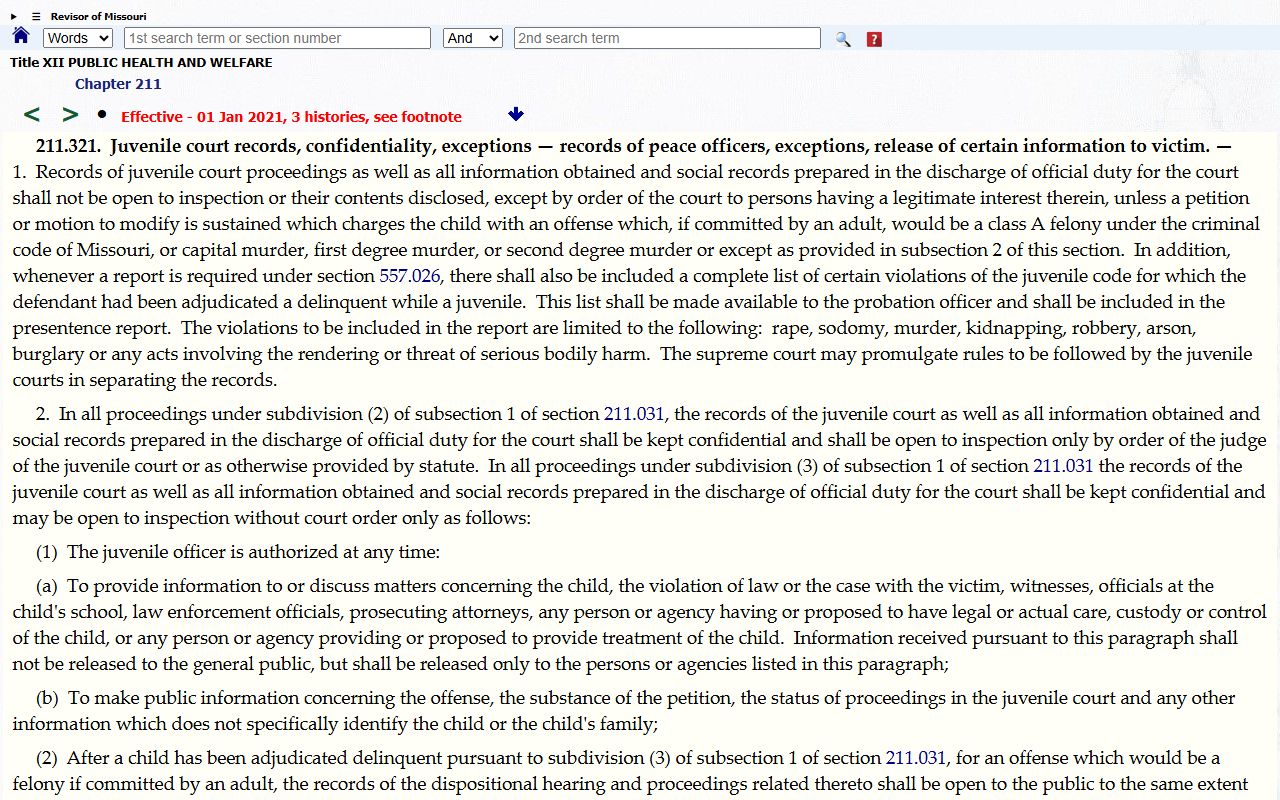 Phelps County court records Missouri juvenile confidentiality statute