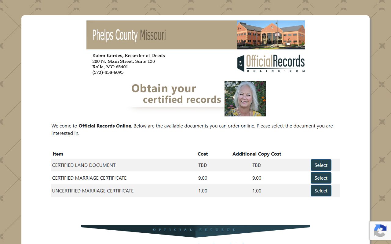 Phelps County marriage records official records online copy portal