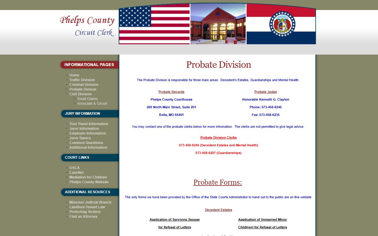 Phelps County probate records Probate Division page